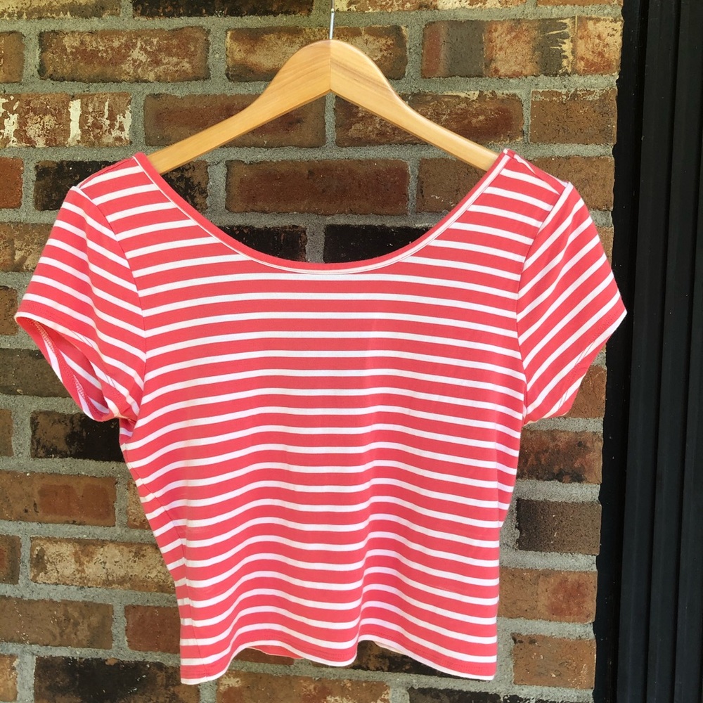 GUESS Pink Striped Crop Top